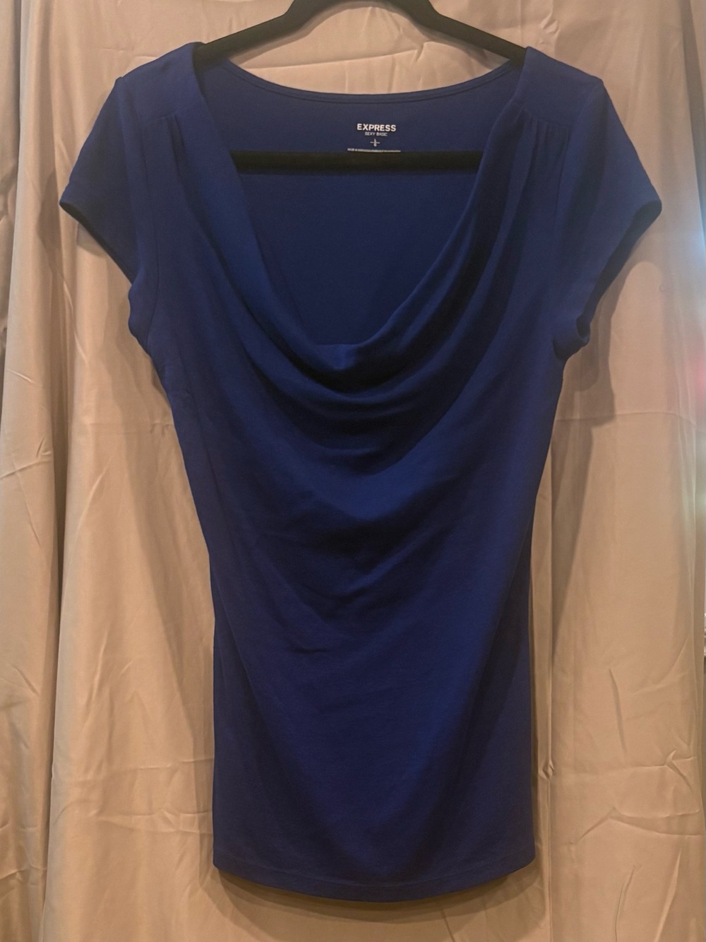 Express Women’s Cowl Neck Short Sleeve Top in Royal Blue